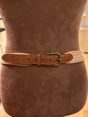 VTG Trafalgar Cream Woven Belt with Tan Leather Trim